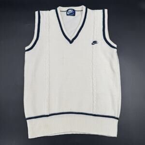 Vintage 90's Nike Golf Tennis Knitted Sweater Vest White Navy Blue Mens Medium